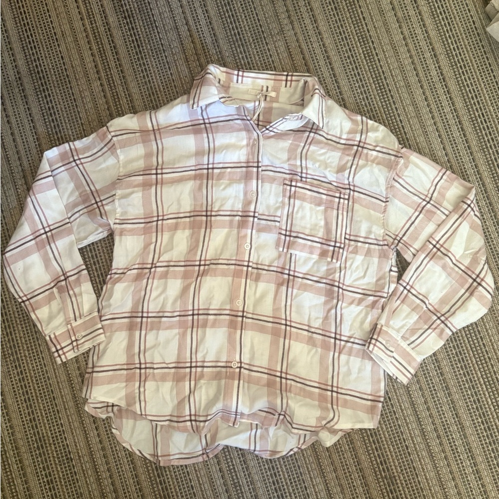 Z Supply Button Down Shirt in Pink and White